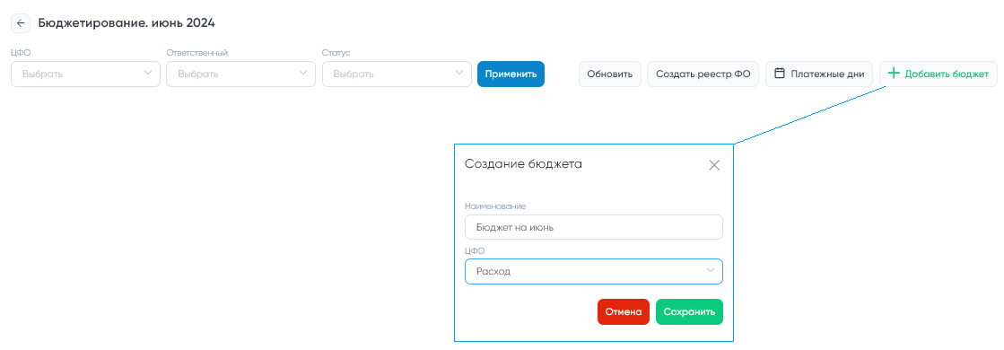 Рисунок 3 – Создание бюджета