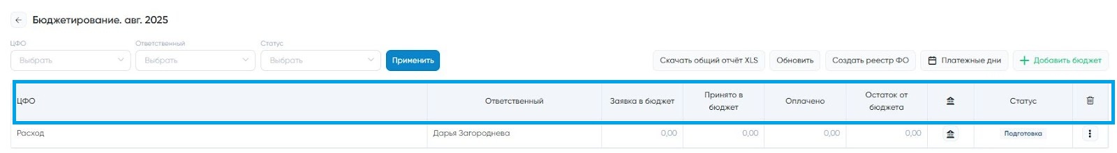Рисунок 4 – Отображение созданного бюджета